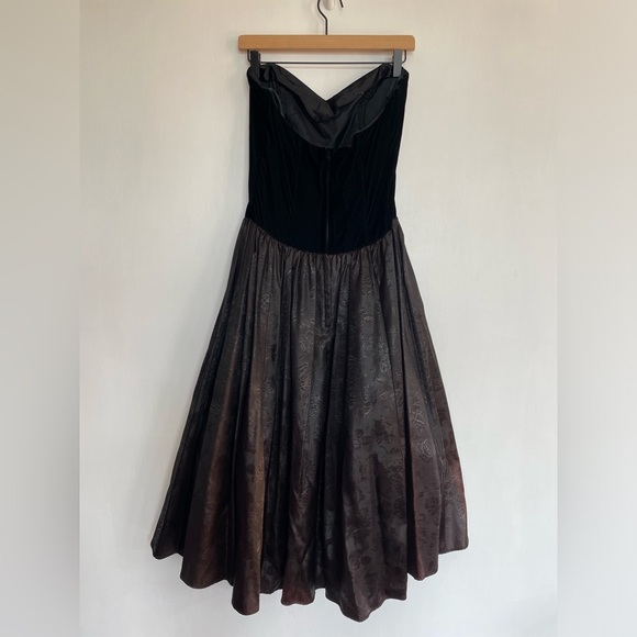 Gunne Sax by Jessica McClintock Vintage Black Velvet Strapless Dress Floral M - Picture 5 of 16